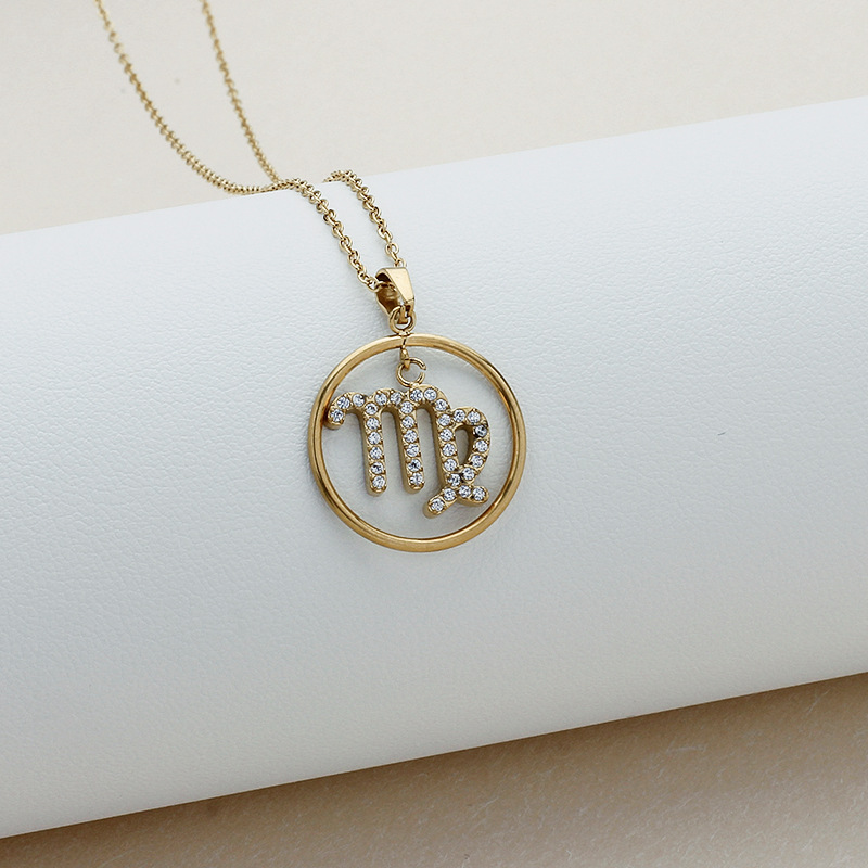 stainless steel constellation circle zircon necklace