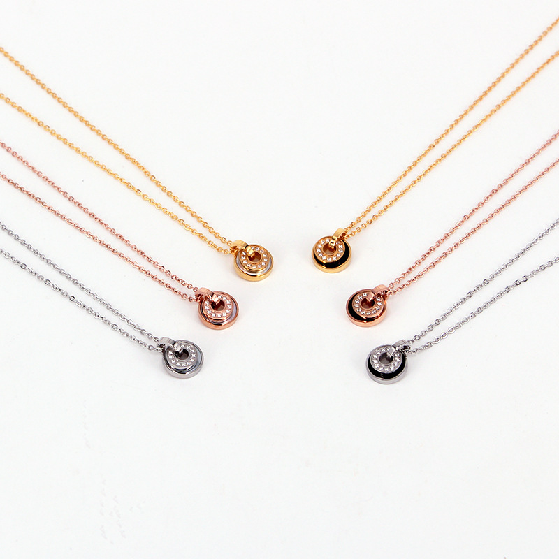 stainless steel CNC diamond  circle necklace