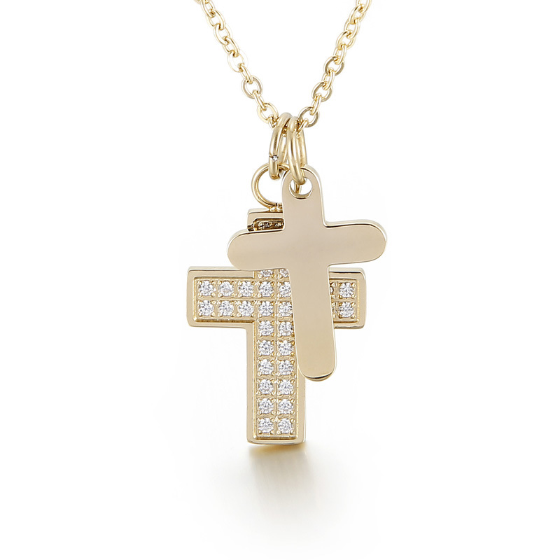 stainless steel cross cz necklace