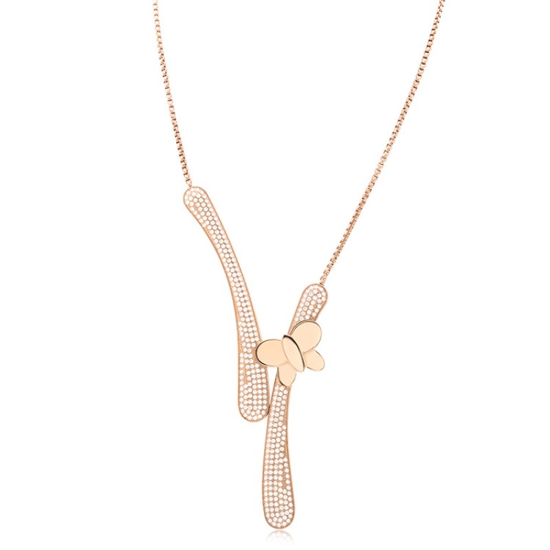 stainless steel butterfly zircon necklace