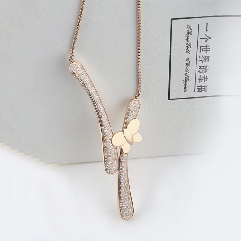 stainless steel butterfly zircon necklace