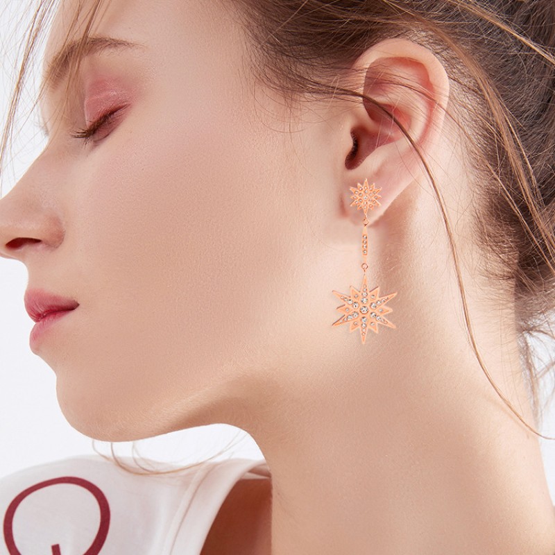 stainless steel eightawnstar zircon necklace earrings jewelry sets