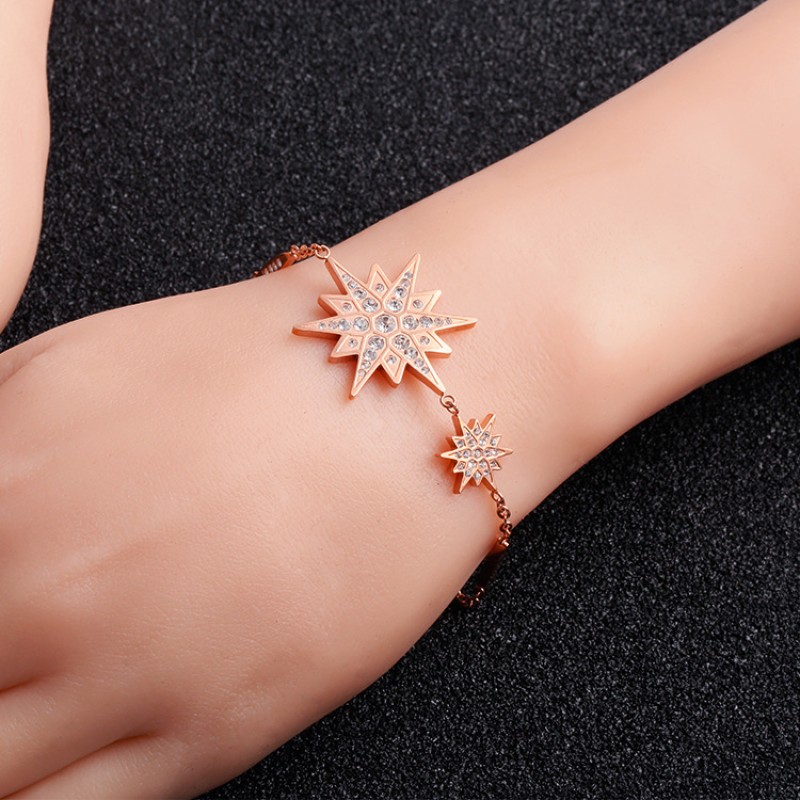stainless steel eightawnstar zircon necklace earrings jewelry sets