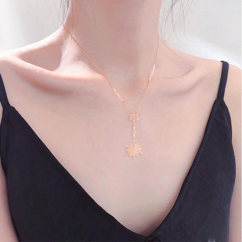 stainless steel eightawnstar zircon necklace earrings jewelry sets