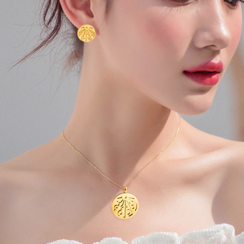 stainless steel Carving and hollowing out earrings necklace sets 