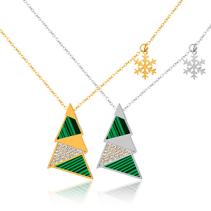 stainless steel triangle green pendant necklace