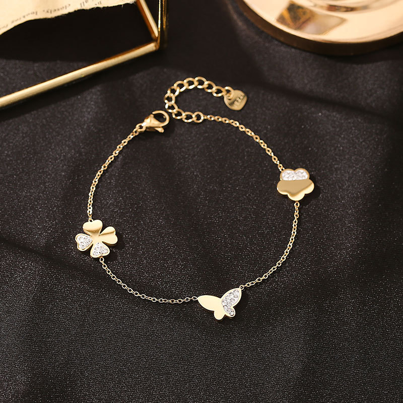 stainless steel Butterfly  lucky clover bracelet