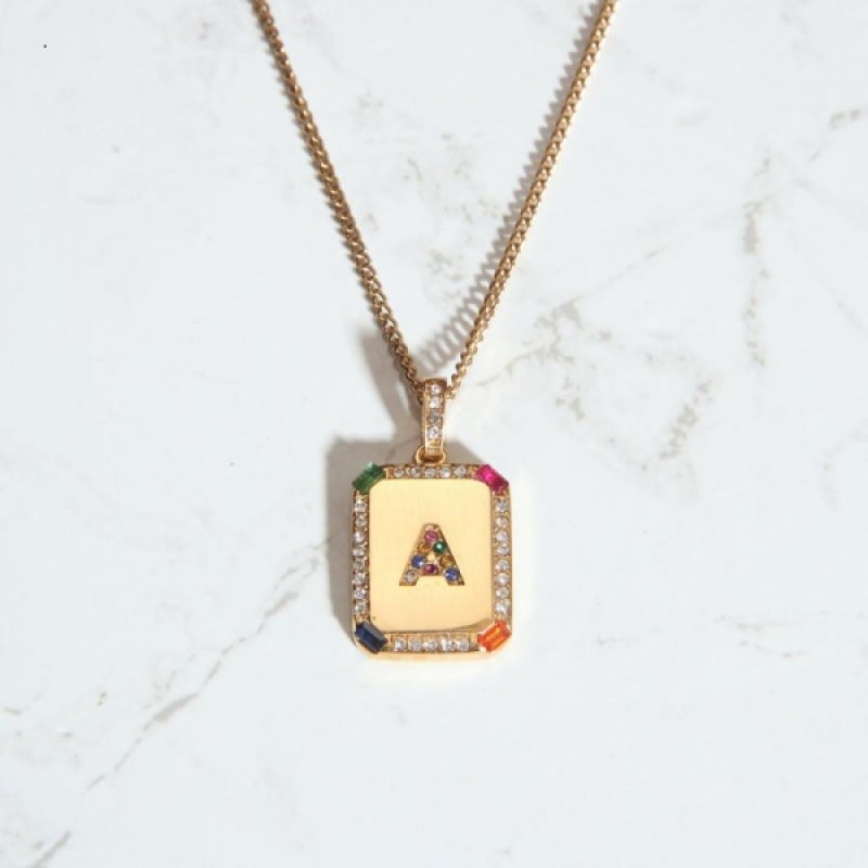 stainless steel colorful zircon letter necklace