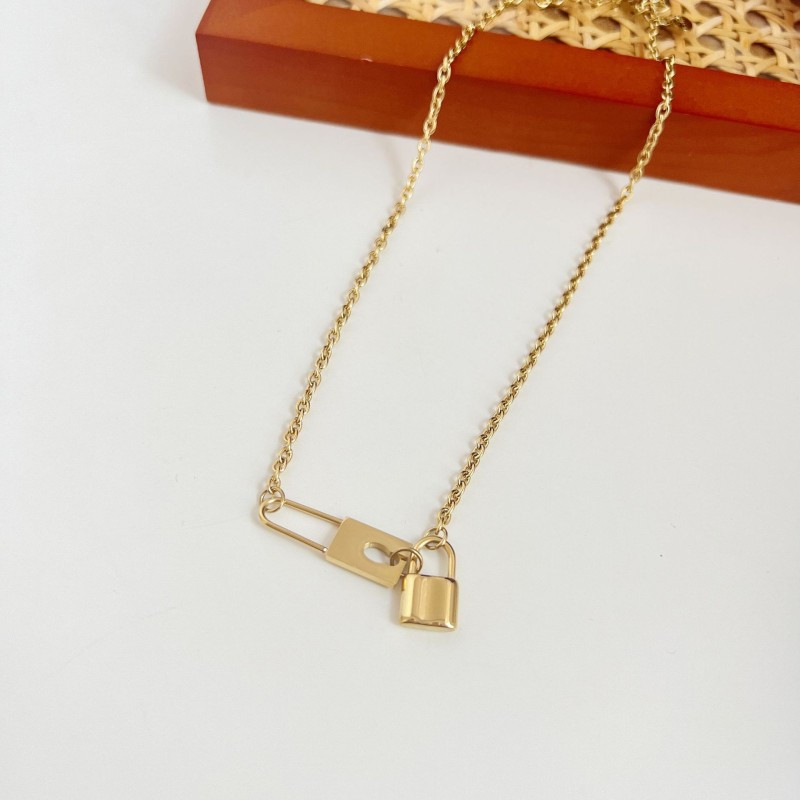 stainless steel Paper clip lock necklace