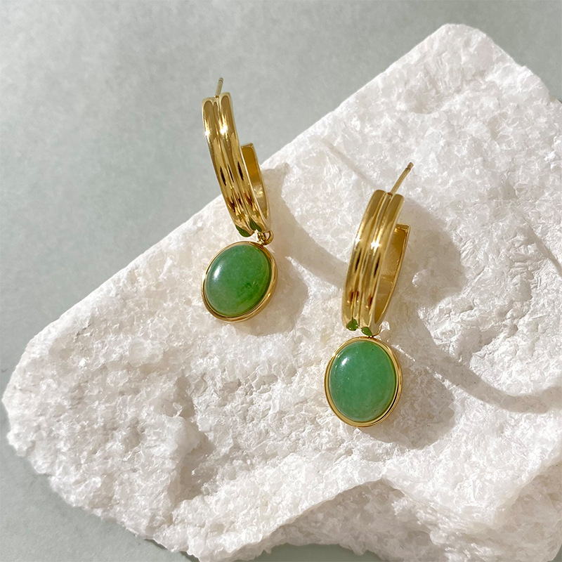 stainless steel green stone earrings