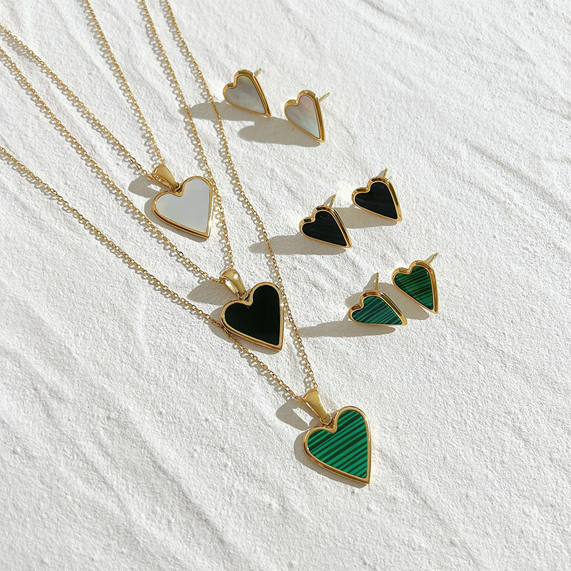 stainless steel  hearts earrings necklace jewelry sets