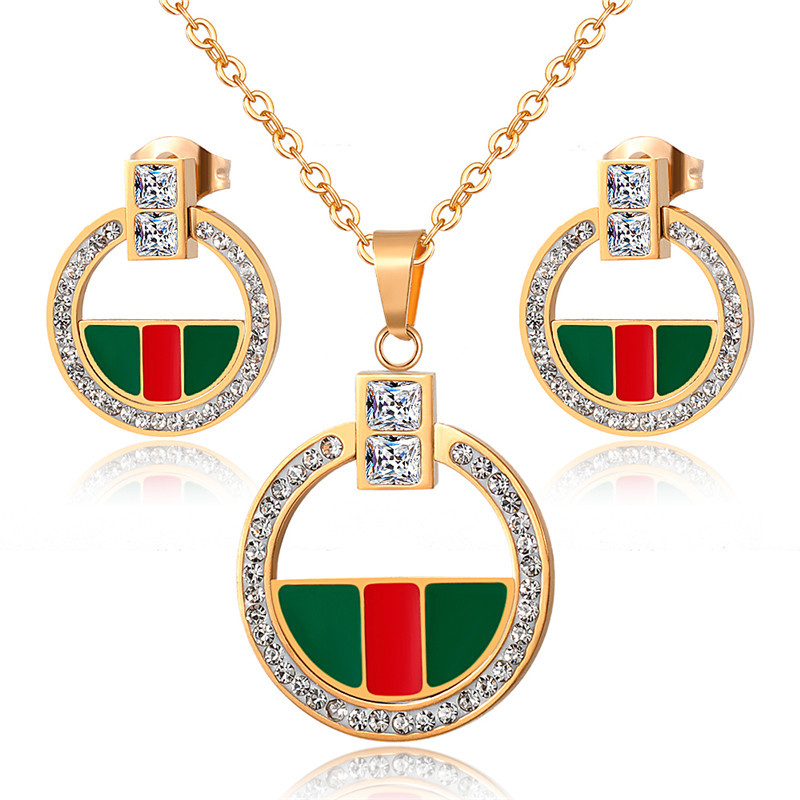 stainless steel  zircon necklace earrings sets