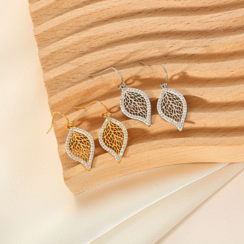 stainless steel leaf grave earrings